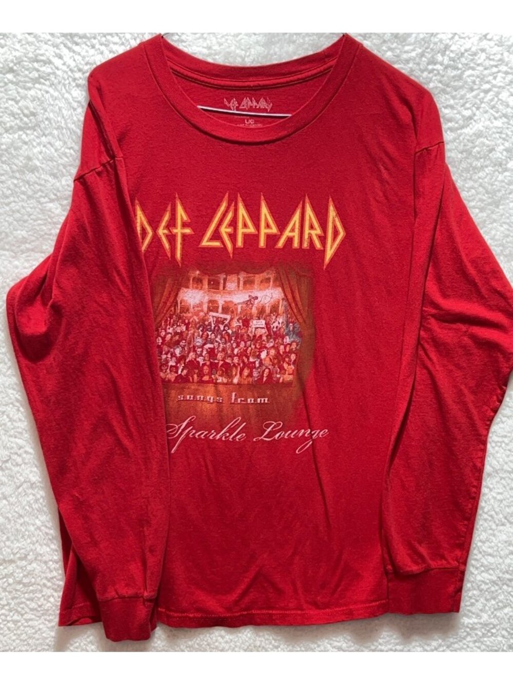 Def Leppard Large Songs From Sparkle Lounge Red Long Sleeve Graphic Tee Cotton
